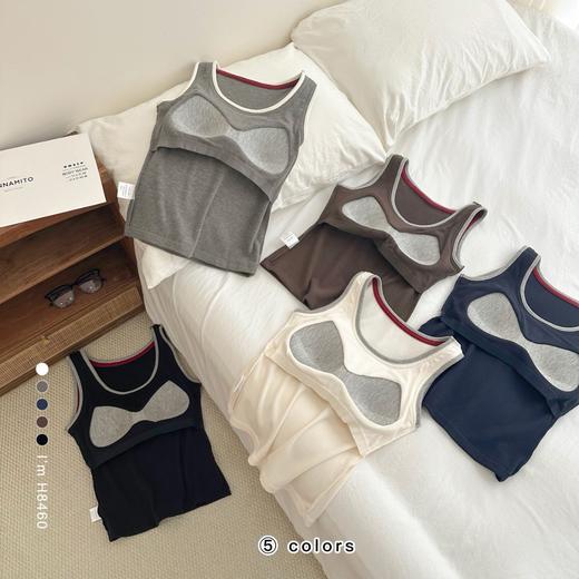 老米优品🎈3-5天！复古运动gril风《撞色拼接U领无袖弹力背心》自带一体胸垫！BX250916B 商品图7