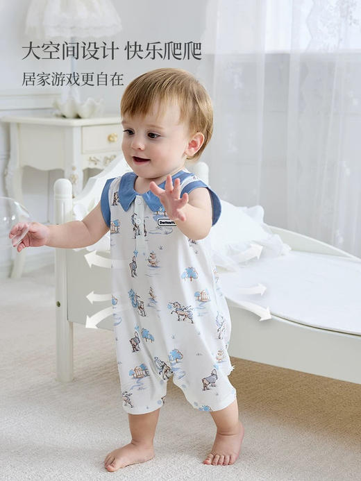 Domiamia 男宝宝针织无袖翻领爬服 春夏季新生儿吸汗透气爬服 商品图1