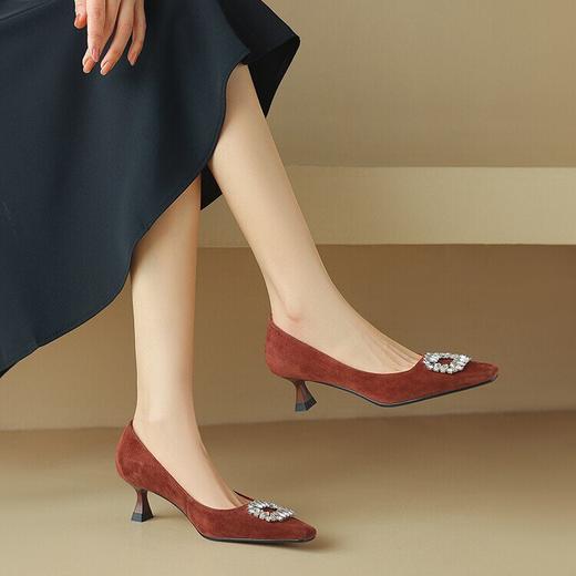 【预售5天】软面羊皮单鞋女方头水钻中跟细跟浅口紫色低帮鞋气质单鞋SLLK&sl-8006 商品图4