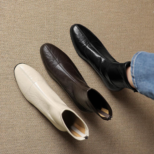 OLD 1232复古方头粗跟短靴法式气质大码弹力瘦瘦靴 商品图3