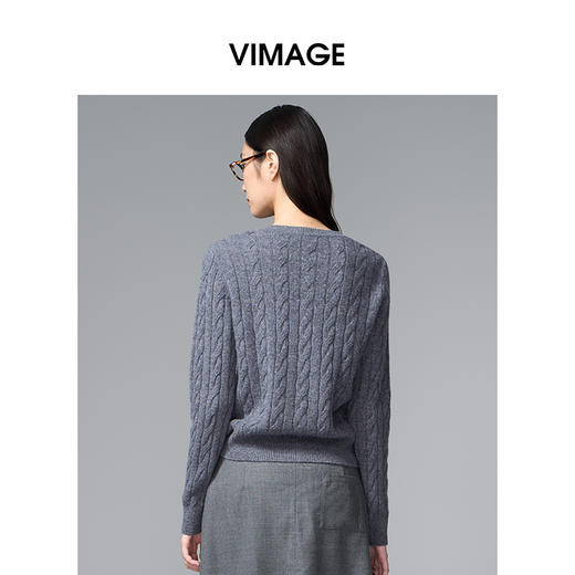 VIMAGE纬漫纪绵羊毛复古多色时尚绞花针织开衫上衣2025秋季新款V2401103 商品图4