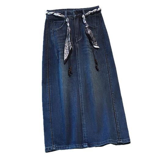 百媚生 飘带复古半身牛仔裙女高腰包臀裙5216 商品图4