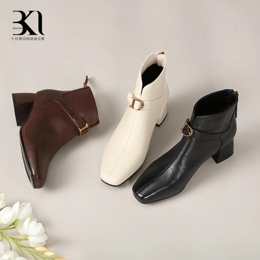 BAKERLOO小方头装饰带高跟女靴AD185 商品图0