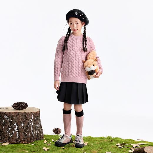 【经典麻花编织毛衣】男女童圆领长袖针织衫冬季新款安奈儿童装EM544641 商品图5