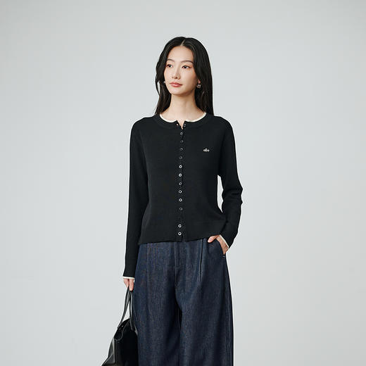 NEELLY纳俪商场同款秋季新款圆领俏皮针织开衫女时尚假两件上衣N25084A06625 商品图2