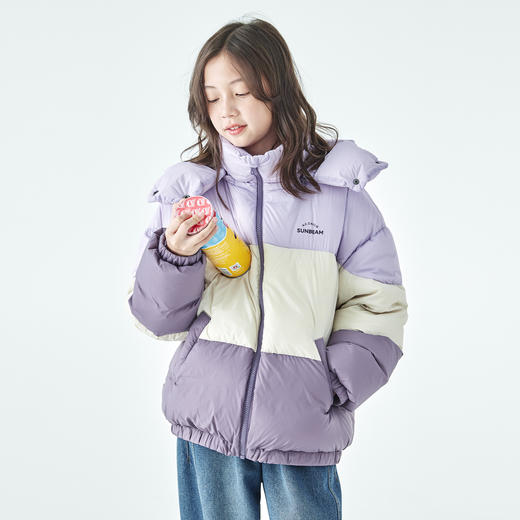 棵初2025年冬季新款亲子中大女童拼色羽绒服三防面料蛋糕造型外套 商品图3