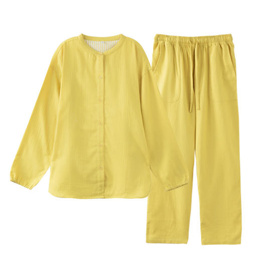 【国潮纯色双层纱家居服】国潮纯棉家居服双层纱布情侣睡衣女男士套装睡衣情侣 商品图1