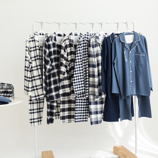 100%棉  格纹磨毛长袖长裤套装-男款    A-5437 商品图1