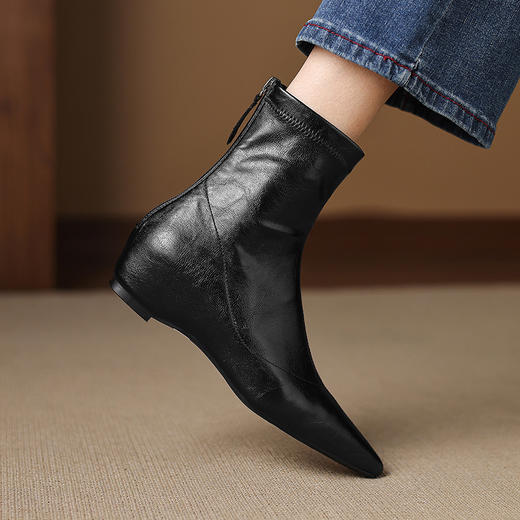 OLD 1240内增高短靴尖头弹力大码靴粗跟不累脚单靴 商品图3