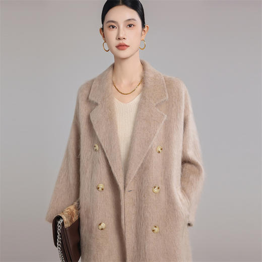 【清河羊毛羊绒专场/拉毛系列】鹿展701 女士长款羊绒拉绒大衣 100%羊毛 商品图7