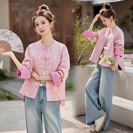 新中式提花料春装新款复古年轻款洋气显瘦上衣SYY2715 商品图1