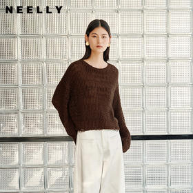NEELLY纳俪商场同款秋季新款复古慵懒针织衫女宽松休闲百搭短上衣N25082A01078