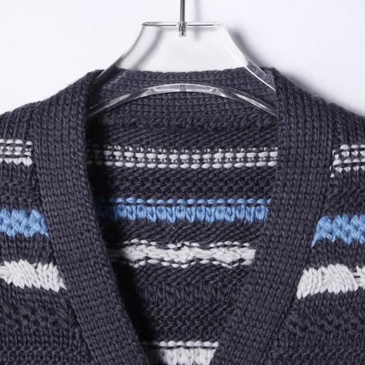 72598SDSA男士秋冬新款痞帅男装潮牌撞色条纹针织衫纽扣开衫V领毛衣潮 商品图1