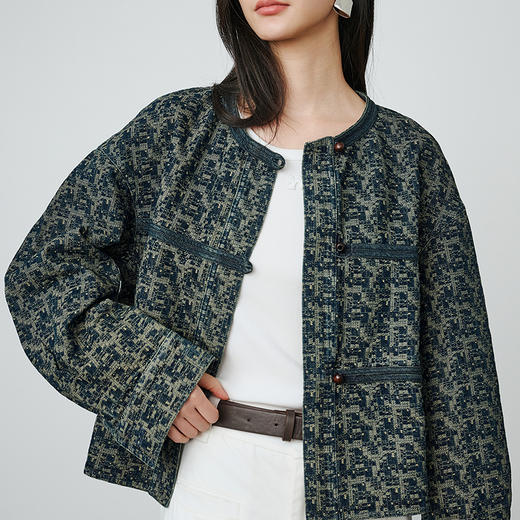 NEELLY纳俪商场同款秋季新款老钱风提花短外套女高级感复古上衣N25084C07703 商品图2