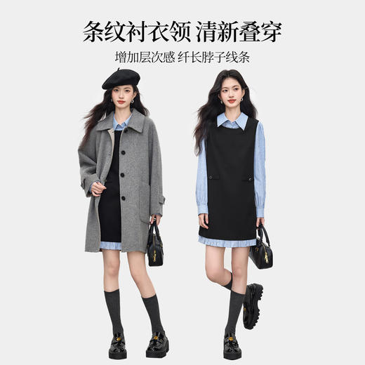 【09/17新品】熙世界MIU系学院风条纹长袖拼接假两件衬衫连衣裙女2025秋季新款 商品图2