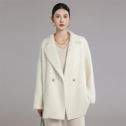 【清河羊毛羊绒专场/拉毛系列】鹿展702 女士羊绒拉绒大衣 100%羊毛 商品图1