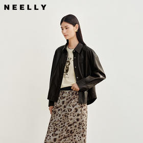 NEELLY纳俪商场同款秋季新款时尚宽松皮衣外套女百搭质感上衣N25082C01091