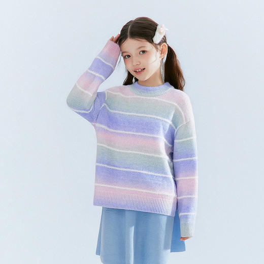 笛莎Deesha 童装女童毛衣2025冬新款女童渐变紫色半高领毛衣 商品图1
