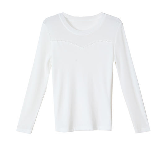 KQL C302N1776圆领钉珠双层网纱洋气修身T恤 商品图4