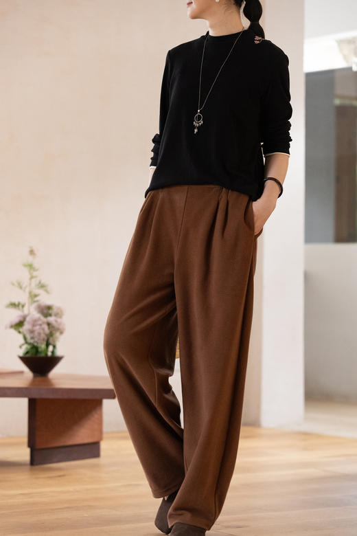 牧衣游原创 舒适棉裤子女秋新款软糯亲肤显瘦宽松百搭休闲裤 青麦 商品图5