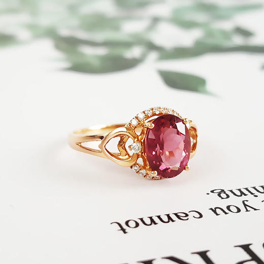 【天然正品】AU750玫瑰金镶钻镶天然紫红色碧玺（招财、平安）戒指110925NJM23 现售价：2380 商品图3