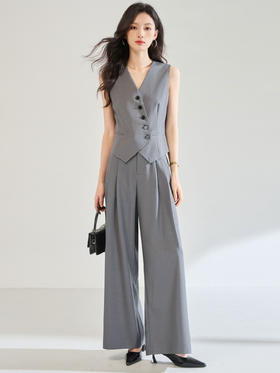 「高货sh」全新升级【铂金会员220/天猫299/差价79】(99108)洛诗琳2025秋装高级感灰色无袖西装马甲休闲裤职业通勤套装