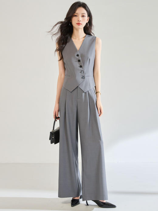 「高货sh」全新升级【铂金会员220/天猫299/差价79】(99108)洛诗琳2025秋装高级感灰色无袖西装马甲休闲裤职业通勤套装 商品图0