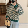 百媚生 棉质刺绣字母撞色条纹圆领卫衣外套 商品缩略图1