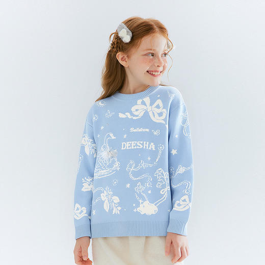 笛莎Deesha 童装女童毛衣2025冬新款女童提花圆领毛衣 商品图0