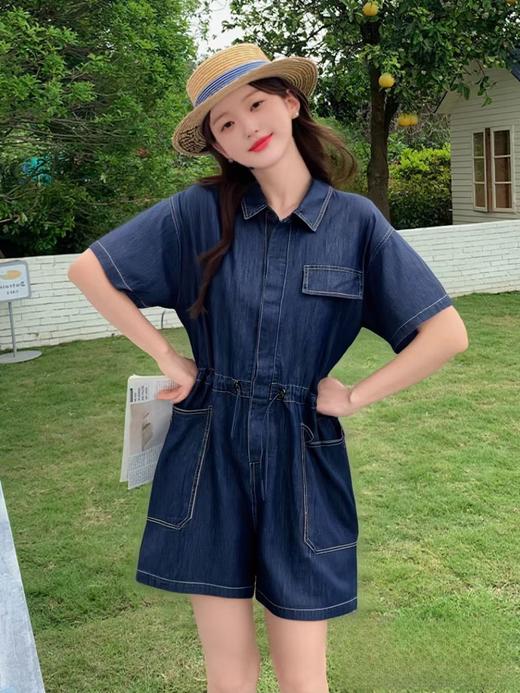 【秋新品】古泥品牌6033 100%棉牛仔收腰宽松连衣裤-喜出 商品图1