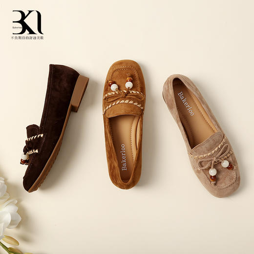 BAKERLOO方圆头蝴蝶结配珠乐福鞋AD179 商品图0