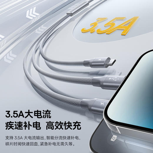 倍思 腾速编织系列 一拖三快充充电线 USB to C+M+L 3.5A 商品图4