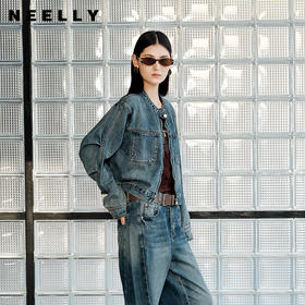 NEELLY纳俪商场同款秋季新款复古截断式牛仔外套女宽松慵懒短上衣N25082C01092