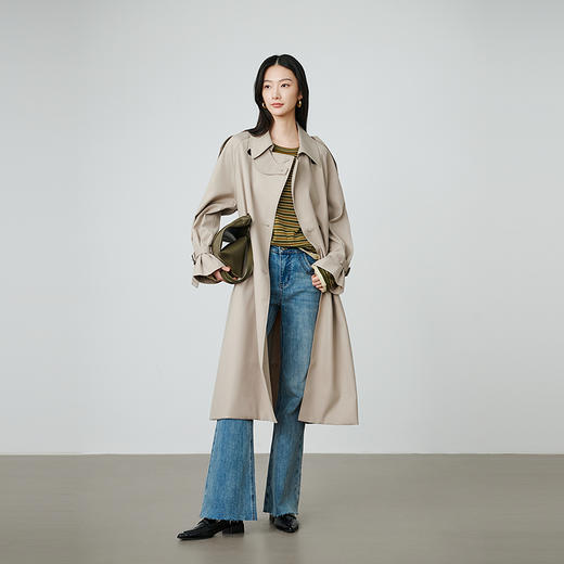 NEELLY纳俪商场同款秋季新款法式复古长款风衣女宽松休闲通勤外套N25084F06619 商品图3