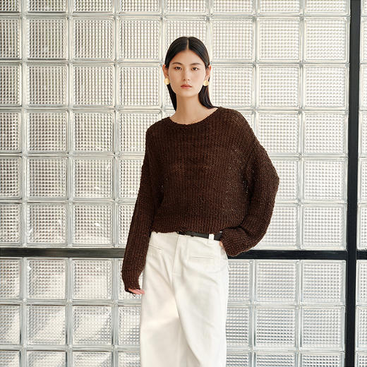 NEELLY纳俪商场同款秋季新款复古慵懒针织衫女宽松休闲百搭短上衣N25082A01078 商品图2