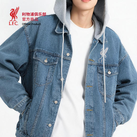 【官方正版】利物浦俱乐部 | 连帽牛仔服长袖拼接款休闲秋季外套 商品图1