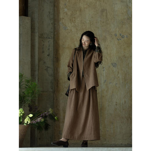 牧衣游原创 棉麻炒色半身裙新款原生质朴百搭显瘦宽松A字裙 惦善 商品图1