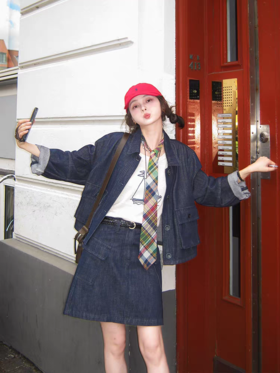 浮生八记/25C123/25C131/法式丹宁牛仔外套半裙套装