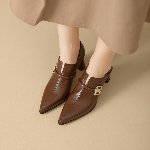 【预售5天】春秋新款两穿及踝深口单鞋羊皮粗跟高跟尖头时装女鞋KNTNX&KT1701 商品图2