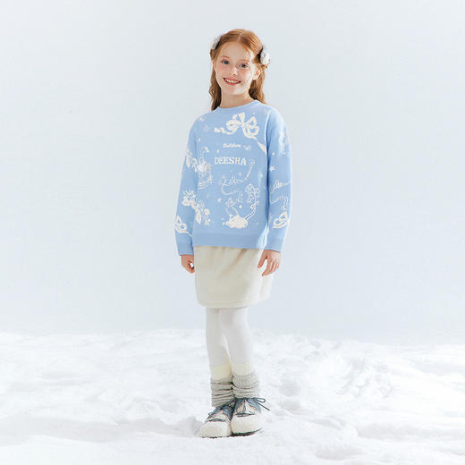 笛莎Deesha 童装女童毛衣2025冬新款女童提花圆领毛衣 商品图2