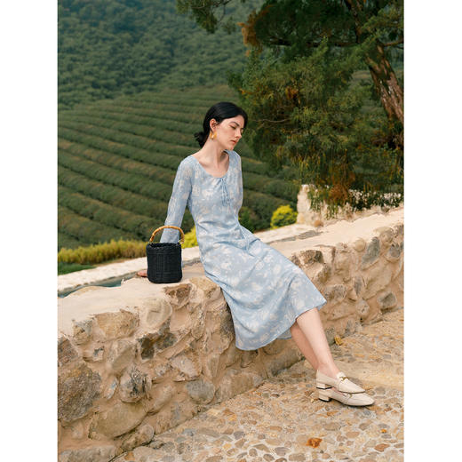 HeyDress印花斜裁剪圆领飘带连衣裙 商品图2