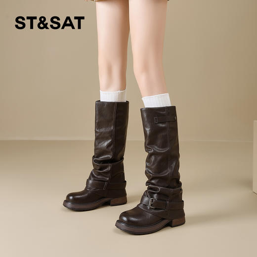 星期六时髦复古厚底显瘦裤腿堆堆靴SSD4117T3K 商品图1