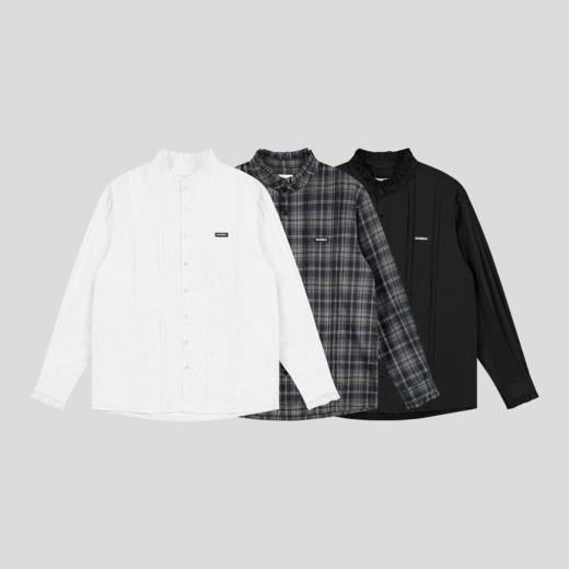 GOODBAI logo织唛小高领花边多褶oversize长袖衬衫 商品图1