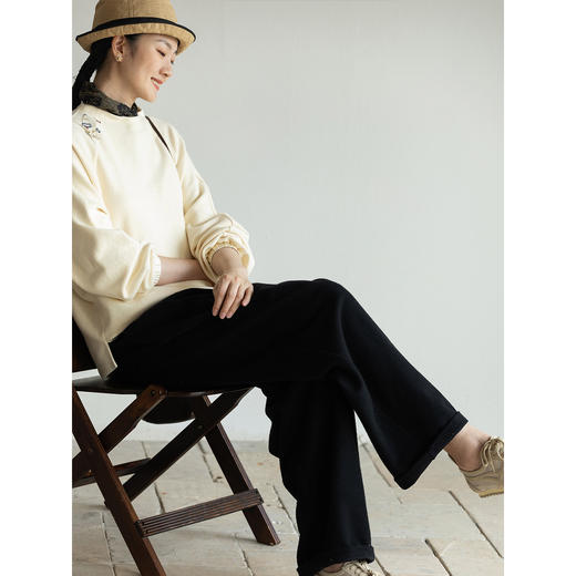 牧衣游原创 舒适棉裤子女秋新款软糯亲肤显瘦宽松百搭休闲裤 青麦 商品图2