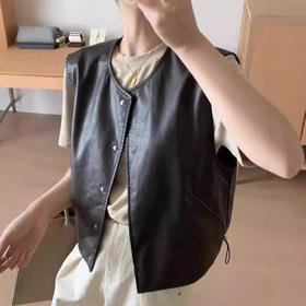 百媚生 PU皮马甲女复古休闲宽松无袖坎肩马夹n6194