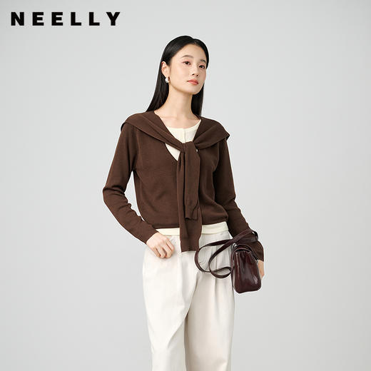 NEELLY纳俪商场同款秋新款百搭随性假两件撞色针织衫女休闲上衣N25084A05513 商品图0