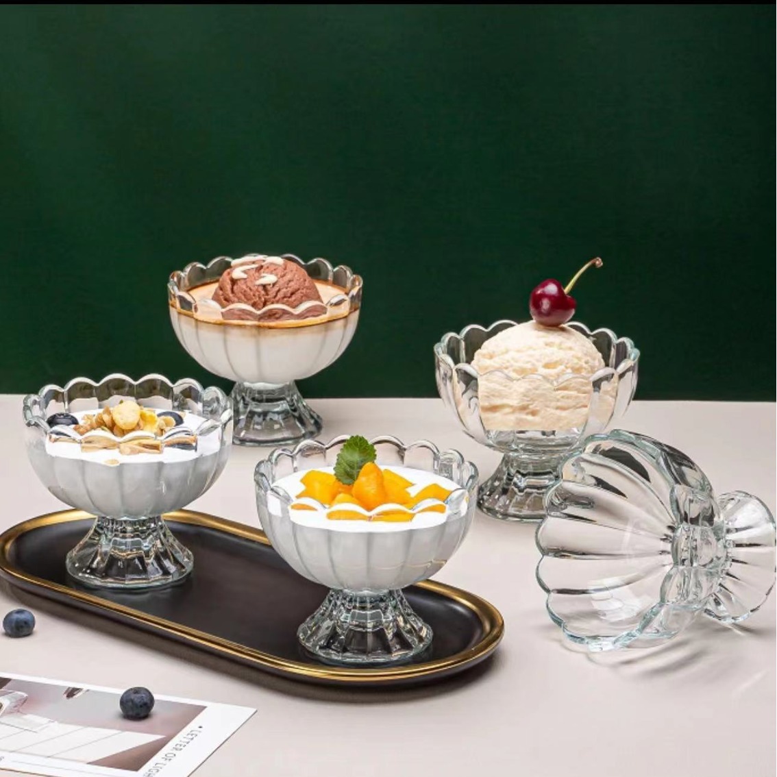 「轻奢简约」玻璃甜品杯冰激凌水果冰淇淋杯子家用水果捞酸奶杯餐饮用具