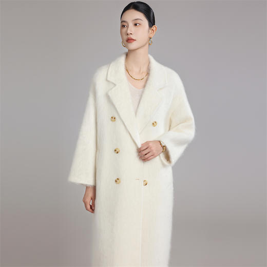 【清河羊毛羊绒专场/拉毛系列】鹿展701 女士长款羊绒拉绒大衣 100%羊毛 商品图1