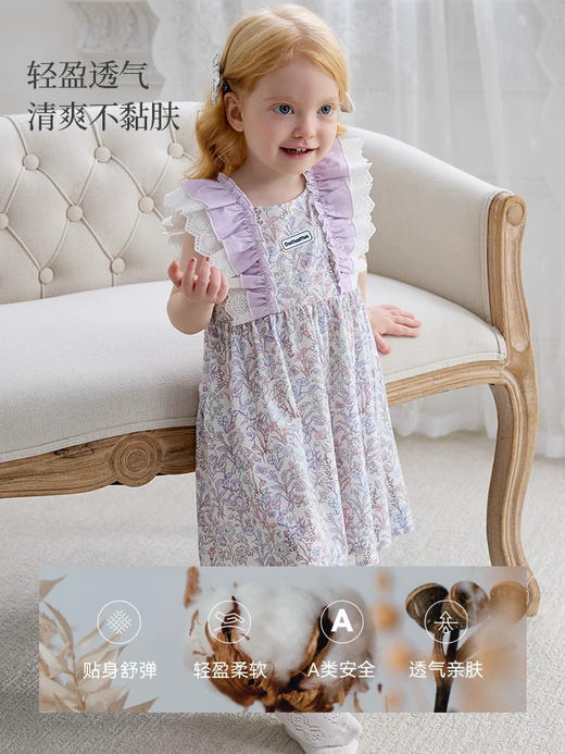 Domiamia 女宝宝针织无袖方领花边连衣裙 新款可爱中长款公主裙 商品图0