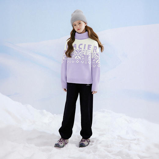 笛莎Deesha 童装女童毛衣2025冬新款女童高领紫色提花毛衣 商品图2